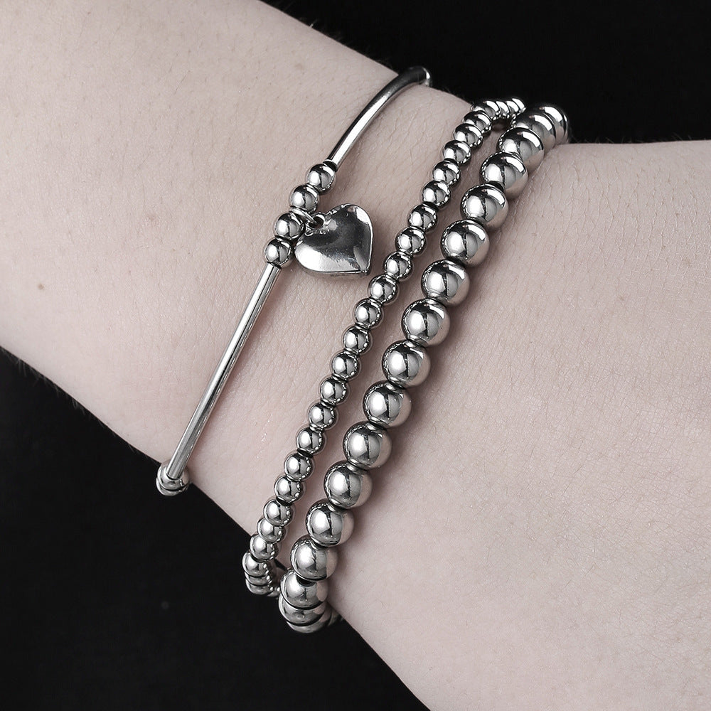 European and American cross-border hand jewelry stainless steel love pendant metal wind bracelet combination sweet cool beaded stacked bracelet women
