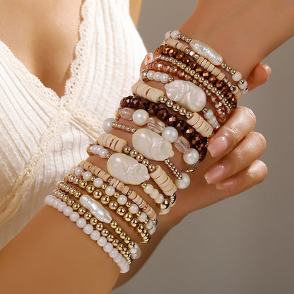 Cross-border hot-selling retro wood bead crystal pearl bracelet women's ins simple temperament fashionable small fresh stacked bracelet