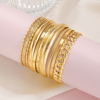 European and American cross-border retro simple stacked bracelet set fashionable mix and match 10 sets of chain bracelet bracelet jewelry combination