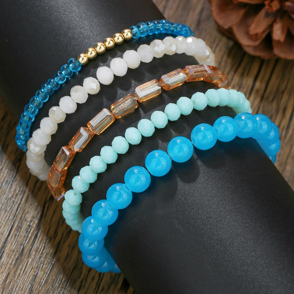 Summer ins style fashion mix and match acrylic crystal bead bracelet women's glass beaded stacking wear holiday bracelet set