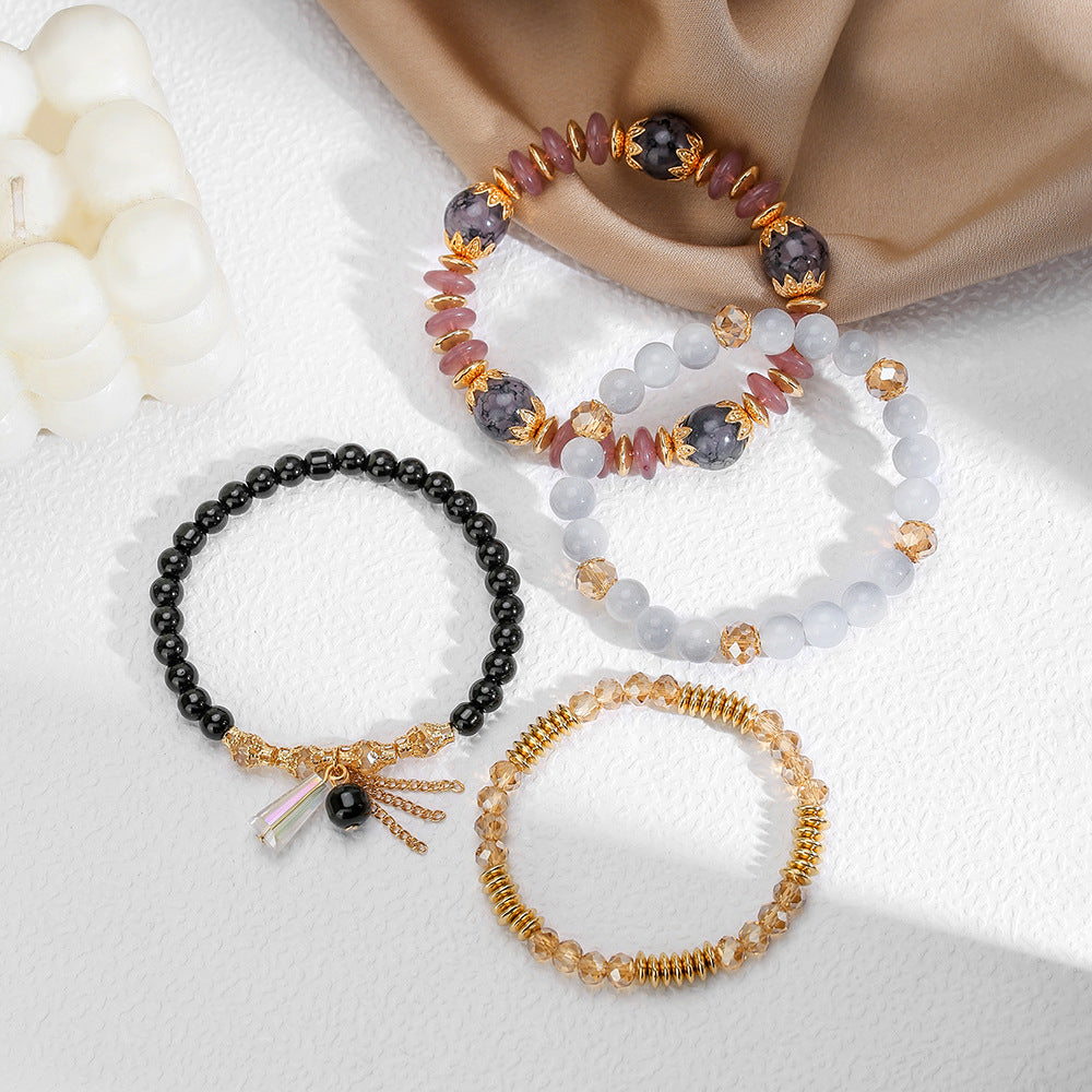 Bohemian imitation agate colored glass crystal bracelet ethnic style chain fringed pendant beaded multi-layer bracelet