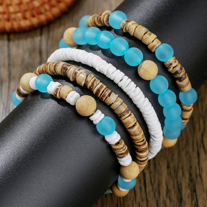Cross-border new Bohemian bead bracelet, beach resort style, multi-layer stacked wooden beads, coconut shell shell bracelet for women