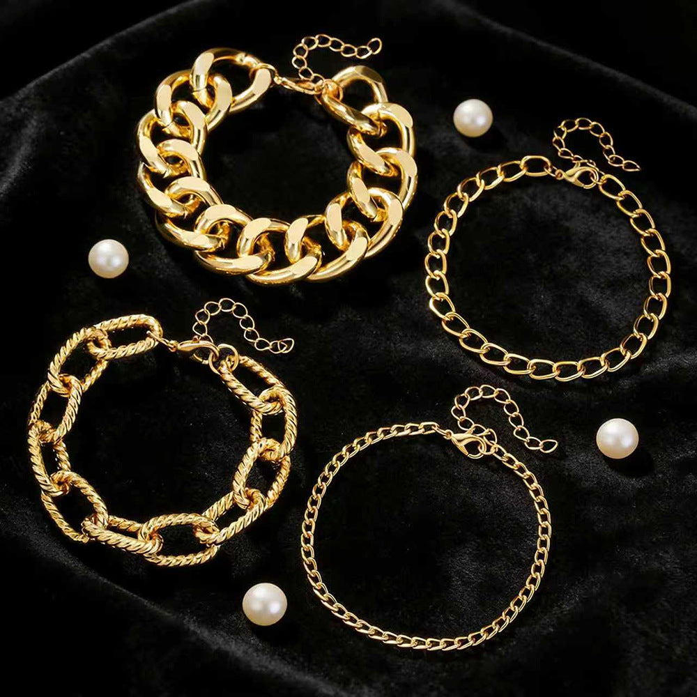 Cross-border European and American texture multi-layer Cuban NK chain bracelet female mix and match personality exaggerated thick chain simple bracelet set