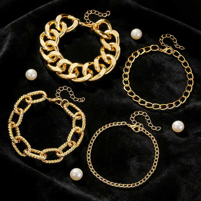 Cross-border European and American texture multi-layer Cuban NK chain bracelet female mix and match personality exaggerated thick chain simple bracelet set