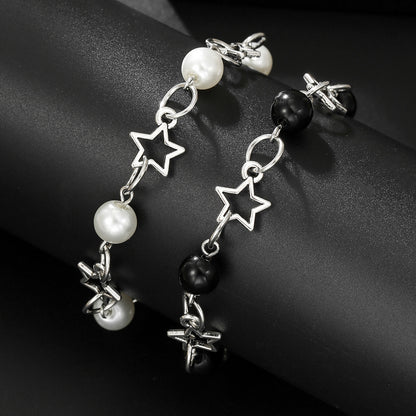 Cross-border hot-selling hollow five-pointed star imitation pearl black agate splicing bracelet women's simple temperament couple girlfriend bracelet