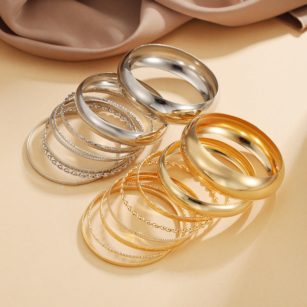 European and American cross-border hand jewelry stacked curved smooth twist bracelet simple geometric metal bracelet set