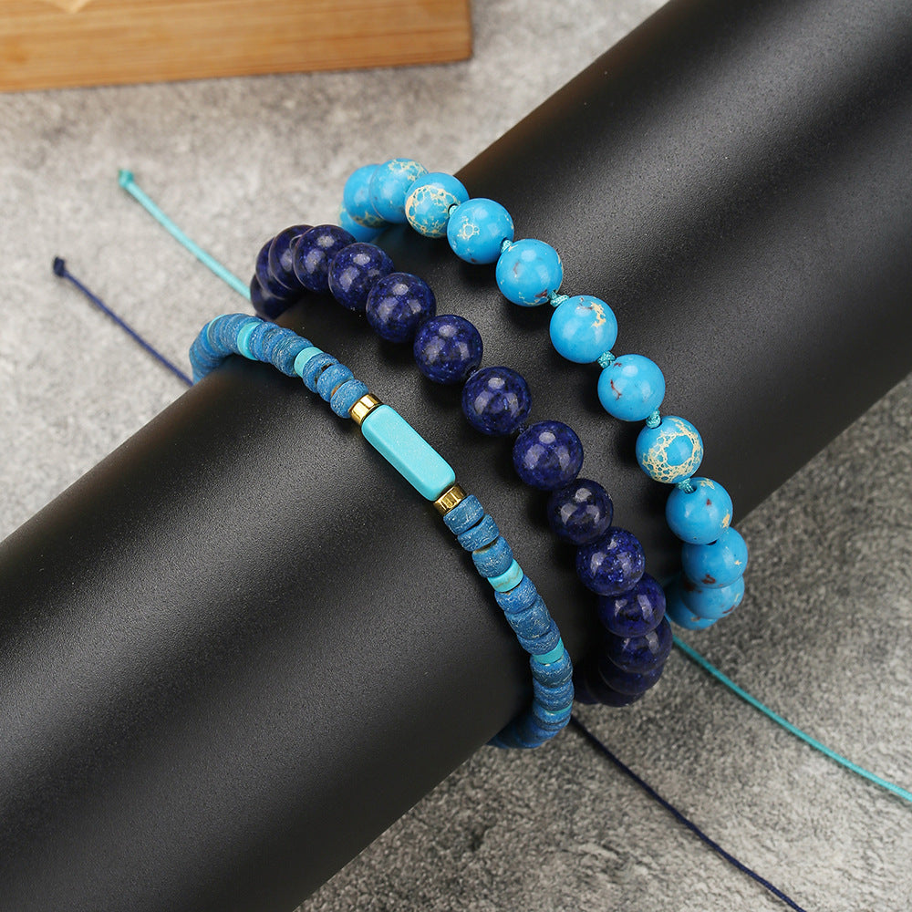 Cross-border popular fashion men's bohemian natural stone beaded elastic bracelet summer beach vacation bracelet women