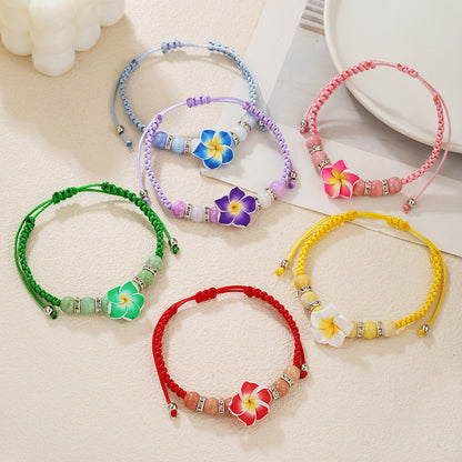 Cross-border hot-selling sweet and cute soft pottery flower bracelet, hand-woven hand rope, fashionable and simple adjustable bracelet combination