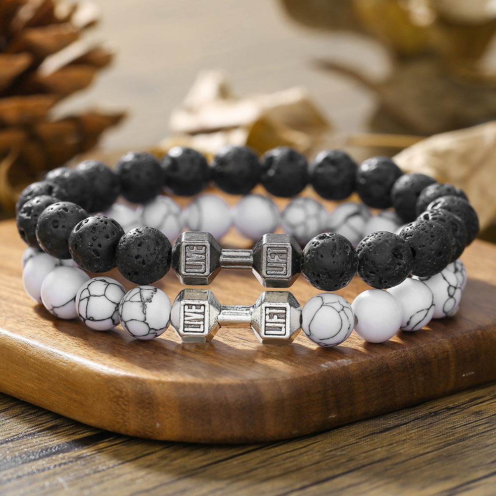 New beaded bracelet, volcanic stone, white turquoise, dumbbell bracelet, European and American accessories, natural stone bracelet, couple bracelet for women