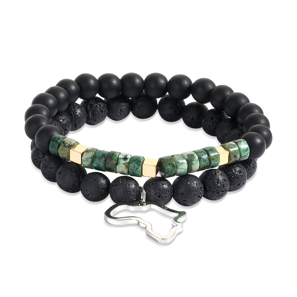 Original trendy jewelry retro stainless steel pendant volcanic frosted stone bracelet men's and women's trendy jewelry gift couple bracelet