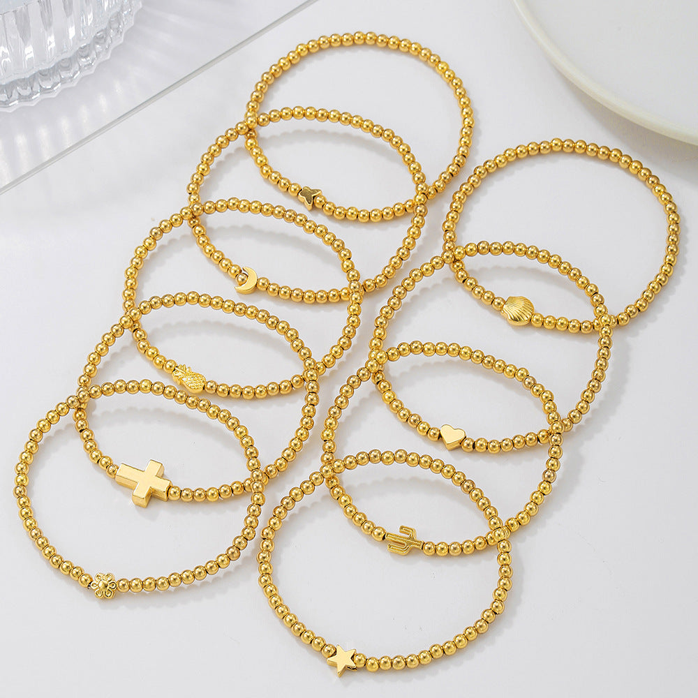European and American environmental protection CCB beaded stacked bracelet female elastic moon cross cactus shell love bracelet female