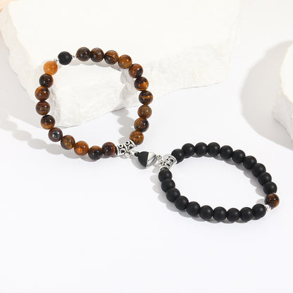 Heart-to-heart suction black turquoise couple bracelet women's niche design ins magnet elastic bracelet set