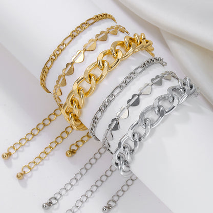 European and American cross-border choker hip-hop bracelet combination personalized design metal chain hipop multi-layer stacked bracelet