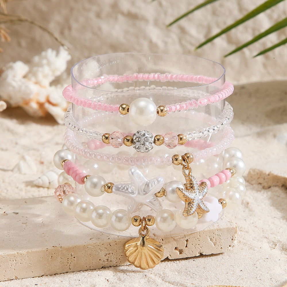 European and American trends hot-selling sweet girl rice bead bracelet summer versatile beach vacation wind starfish scallop bracelet women