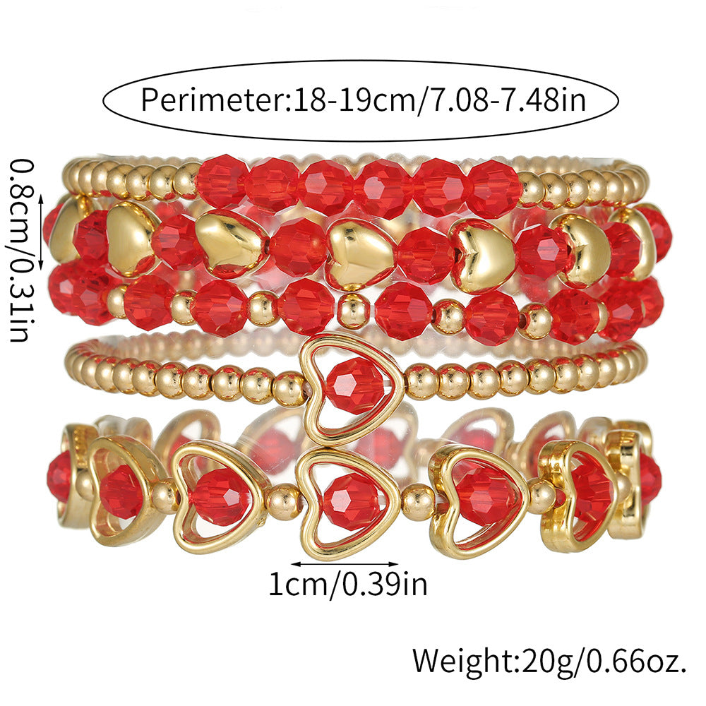 Cross-border multi-layer red crystal bead love CCB beaded bracelet Valentine's Day stacked fashion versatile friendship bracelet