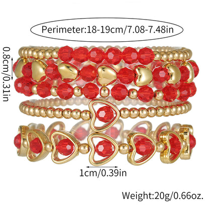 Cross-border multi-layer red crystal bead love CCB beaded bracelet Valentine's Day stacked fashion versatile friendship bracelet
