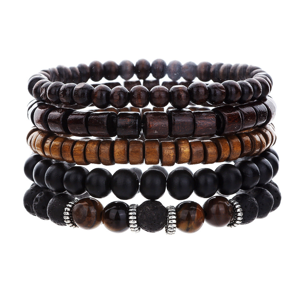 Cross-border hot-selling handmade beaded bracelet set men's retro style multi-layer elastic line wood bead coconut shell stone bracelet
