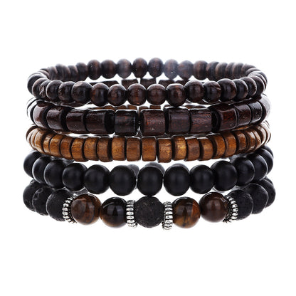 Cross-border hot-selling handmade beaded bracelet set men's retro style multi-layer elastic line wood bead coconut shell stone bracelet