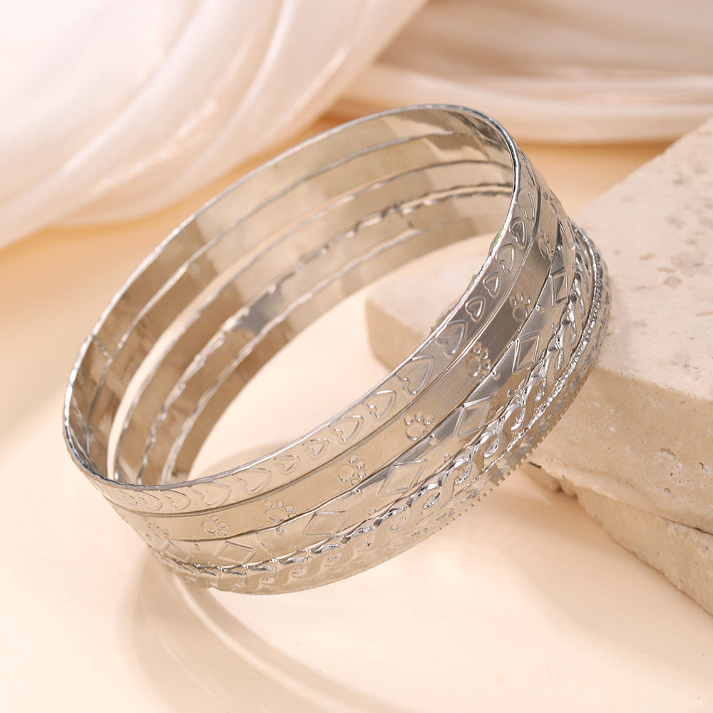 European and American cross-border retro simple pattern bracelet set Bohemian style stacked bracelet bracelet women's factory wholesale