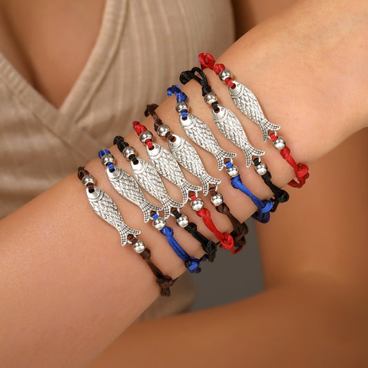 Europe and the United States cross-border adjustable metal fish bracelet simple and versatile stacking wearing hand rope friendship couple jewelry spot wholesale