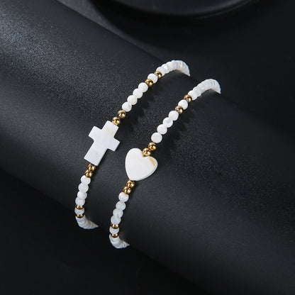 Ins Internet celebrity style handmade string bead bracelet set shell cross love summer beach jewelry two-piece set