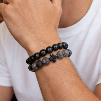 Give boyfriend gifts, fashionable and simple blue dots, blue tiger eyes, beaded elastic bracelet set, multi-layer stacked zircon bracelet.