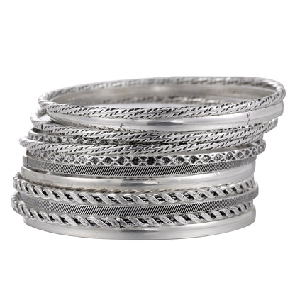 ins European and American cross-border irregular punk stacked bracelet combination rhombus twist twisted glossy bracelet women's 6-piece set