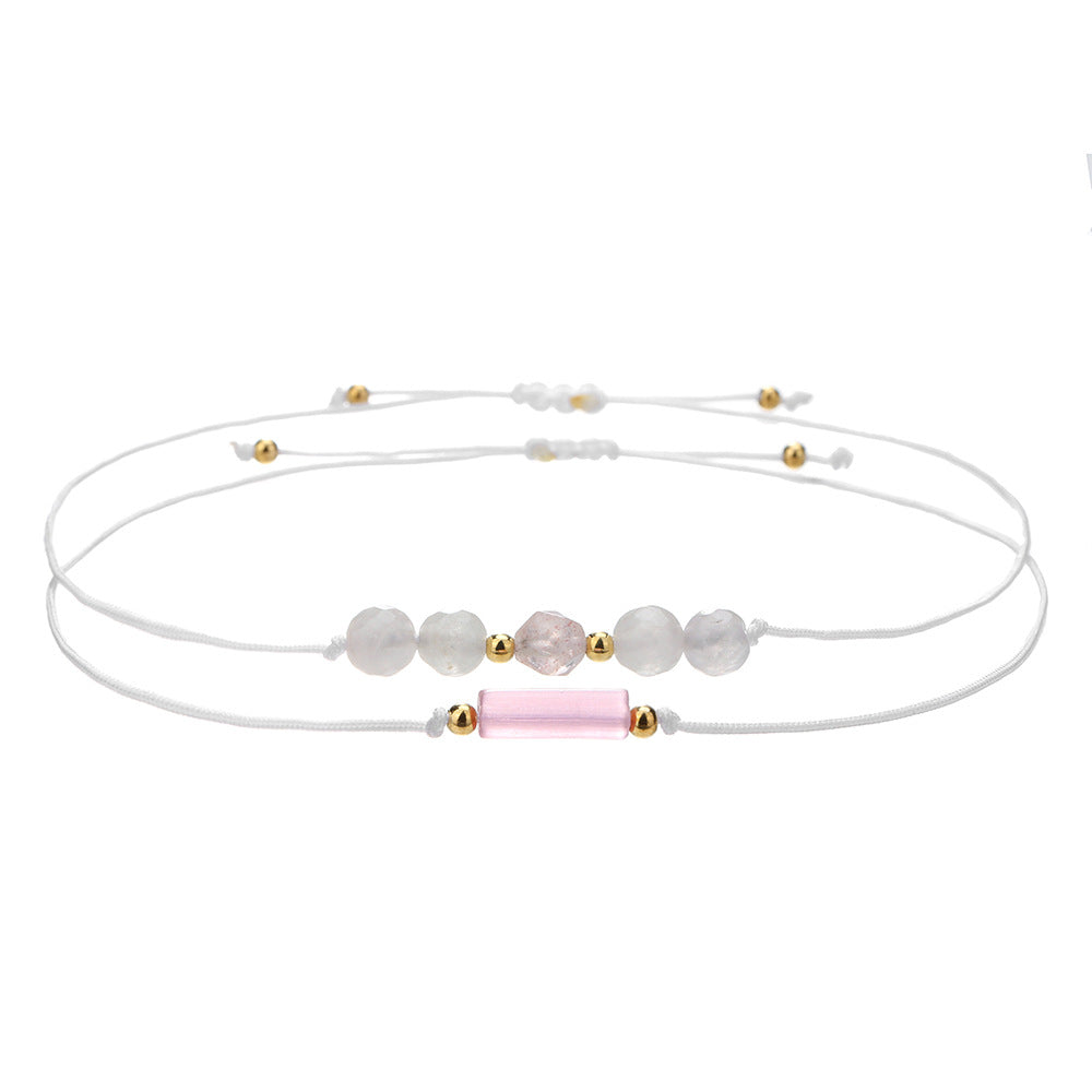 Cross-border new woven handmade beaded stone bracelet cylindrical amethyst tiger eye powder crystal bracelet couple friendship bracelet
