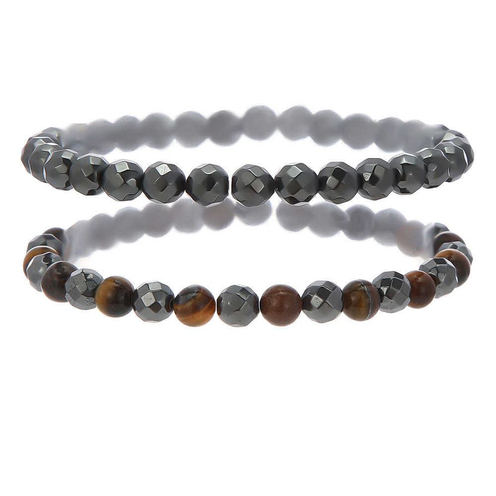 Irregular Cut Black Gallstone Elastic Beaded Bracelet Men's Business Bracelet Stacked Tiger's Eye Bracelet Men's Combination
