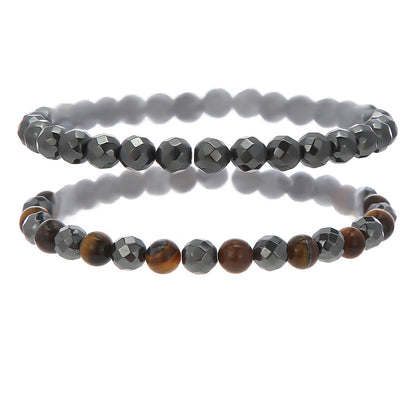 Irregular Cut Black Gallstone Elastic Beaded Bracelet Men's Business Bracelet Stacked Tiger's Eye Bracelet Men's Combination