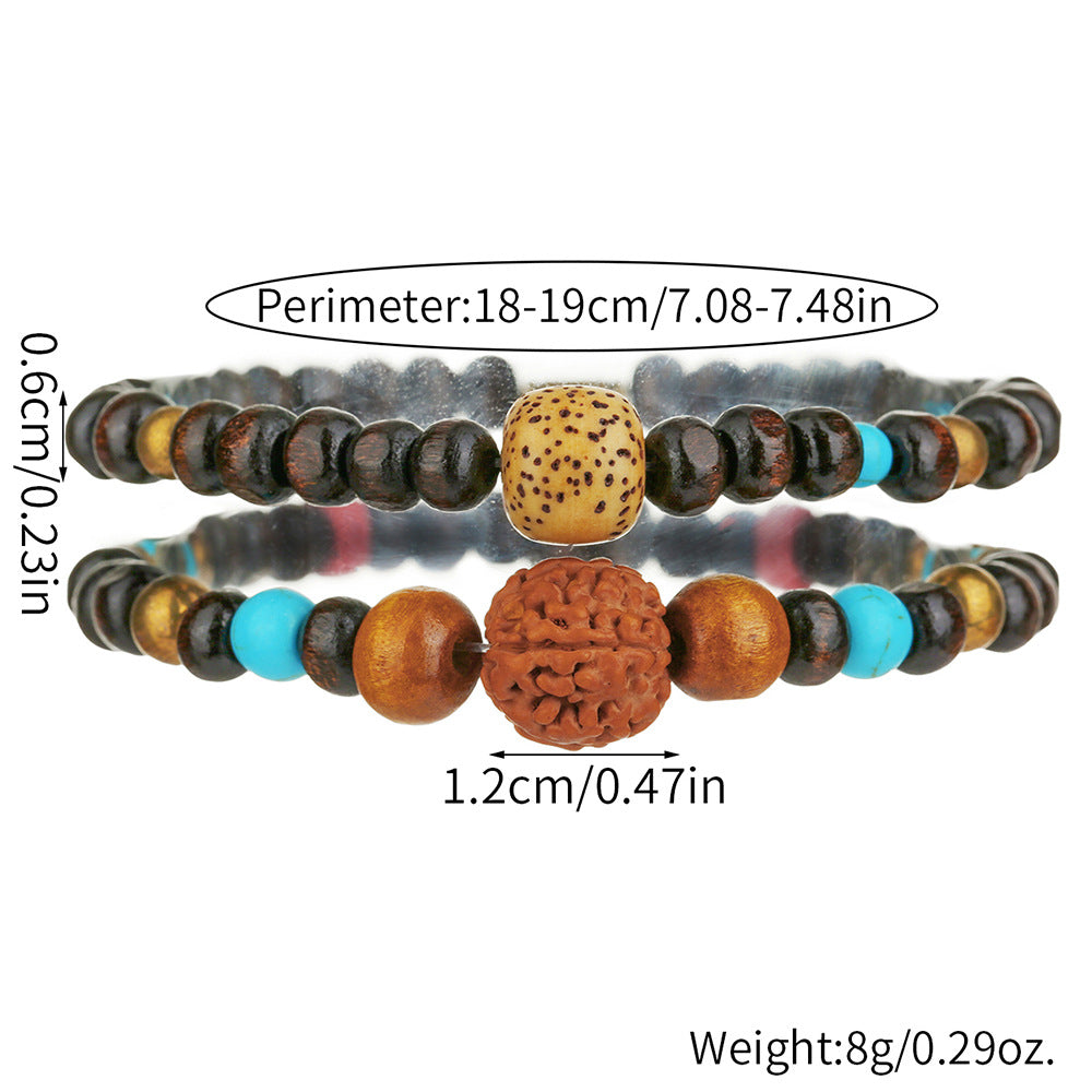 Retro European and American Diamond Bodhi Bracelet Men's Festival Gaosheng Wood Bead Buddha Bead Bracelet Mori Ethnic Style Bracelet Set