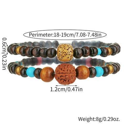 Retro European and American Diamond Bodhi Bracelet Men's Festival Gaosheng Wood Bead Buddha Bead Bracelet Mori Ethnic Style Bracelet Set