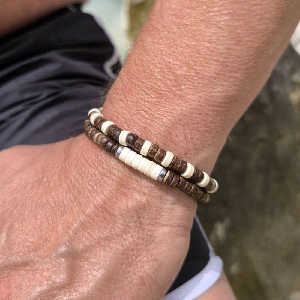Vintage Woven Wood Bead Coconut Shell Bracelet Combination Leather Rope Magnet Buckle Metal Bracelet Men's Hip Hop Punk Men's Bracelet