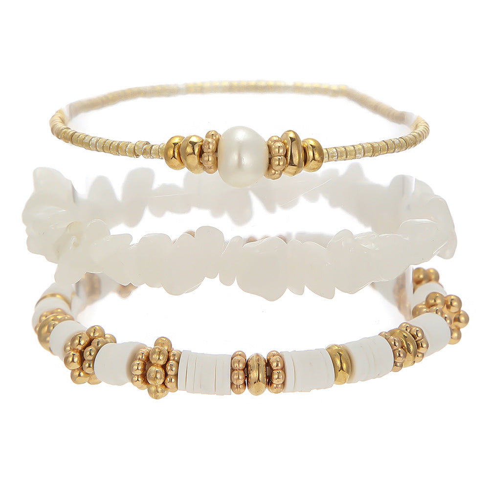 European and American cross-border jewelry white rice beads gravel beaded pearl bracelet women's fashion hand-stacked jewelry bracelet women