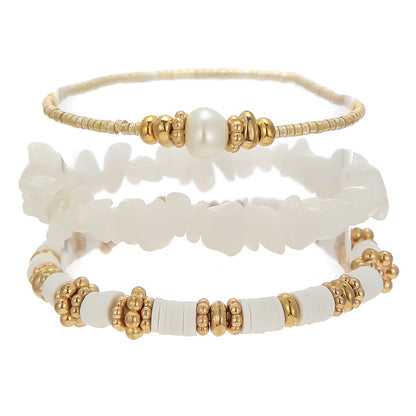 European and American cross-border jewelry white rice beads gravel beaded pearl bracelet women's fashion hand-stacked jewelry bracelet women