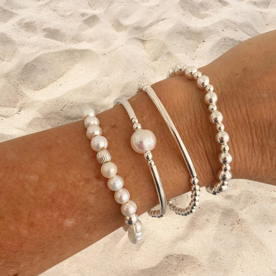 Silver Beaded Eyes CCB Pearl Crystal Bracelet Female Bohemian Stacked Elastic Bracelet Bracelet Combination