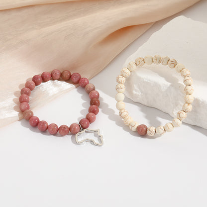 Cross-border hot-selling jewelry, natural stone set, bead elastic bracelet, stainless steel Africa map pendant, couple bracelet.