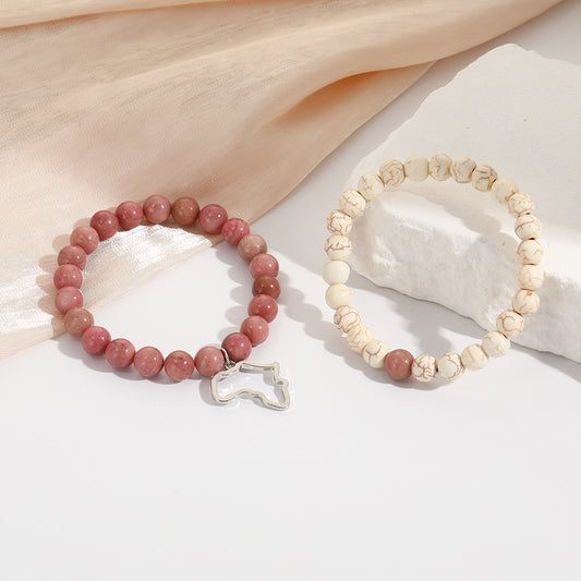 Cross-border hot-selling jewelry, natural stone set, bead elastic bracelet, stainless steel Africa map pendant, couple bracelet.