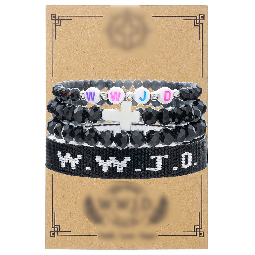 Cross-border hot-selling WWJD cross bracelet bracelet, natural stone unisex charm, faith, friendship, soft ceramic bracelet