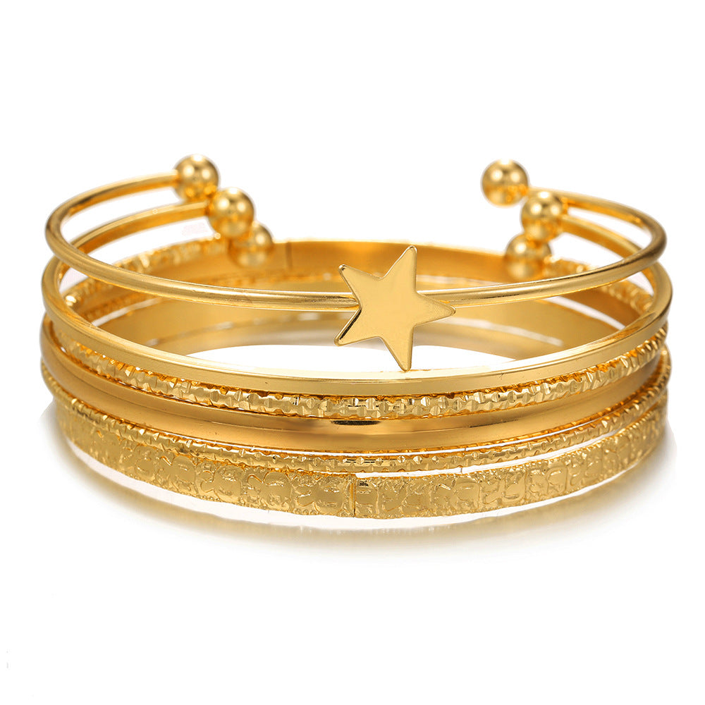Cross-border hot-selling metal opening bracelet set fashionable mix and match hollow love wheat ear chain stacking bracelet bracelet bracelet