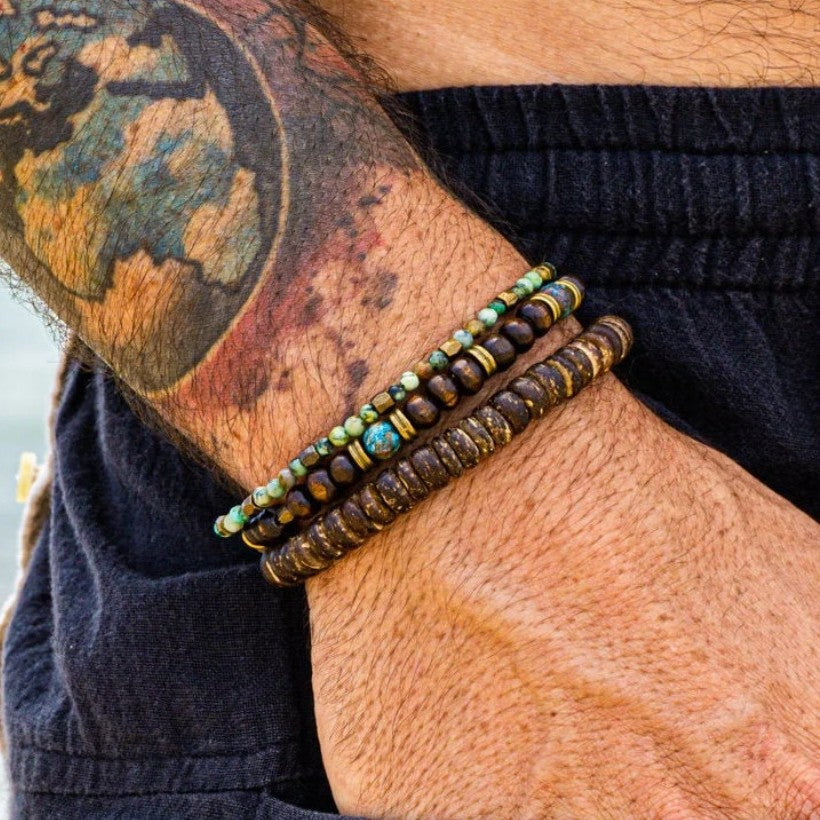 Cross-border supply European, American natural wood beads African turquoise coconut shell elastic bracelet DIY handmade 3-piece wooden bead bracelet