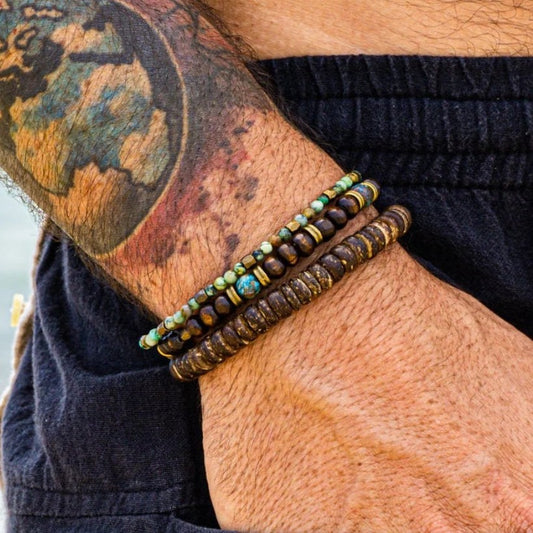 Cross-border supply European, American natural wood beads African turquoise coconut shell elastic bracelet DIY handmade 3-piece wooden bead bracelet