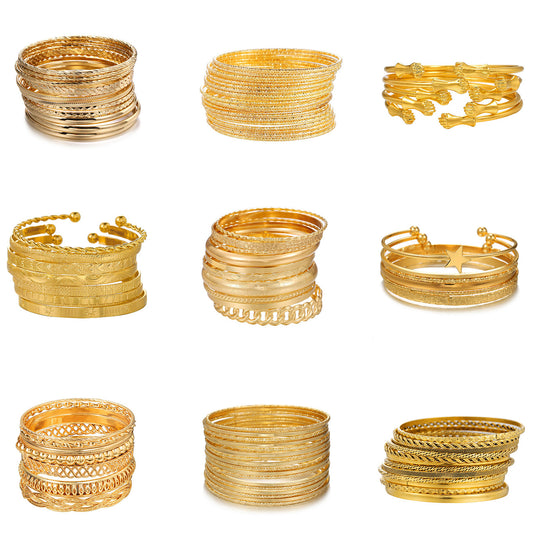 Popular European and American style, personalized fashion, stacked metal bracelet set, women's open bracelet, Amazon supply wholesale