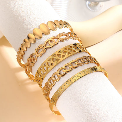 Cross-border hot-selling metal opening bracelet set fashionable mix and match hollow love wheat ear chain stacking bracelet bracelet bracelet