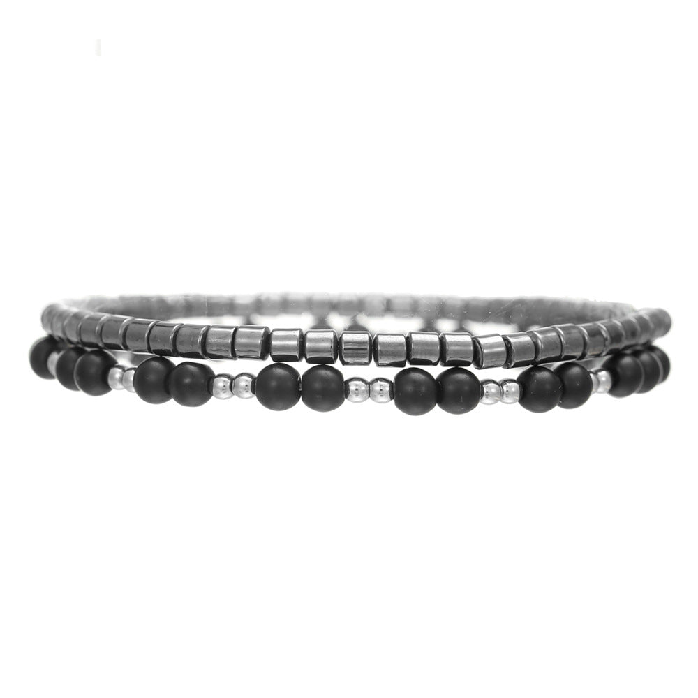 Ins Internet celebrity style men's black gallstone bracelet combination niche design cross stacked wearing hip hop bracelet bracelet women