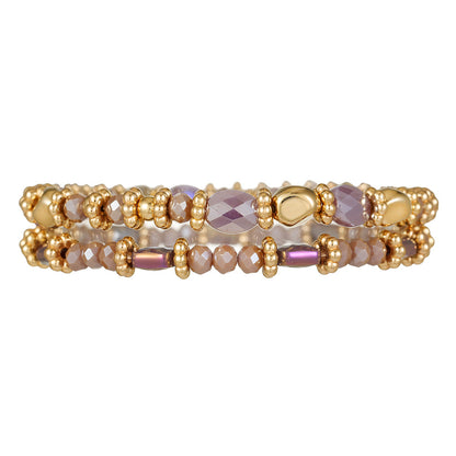 European and American hot-selling 2-piece set Bohemian cut glass bead bracelet multi-color rectangular bead beaded elastic bracelet