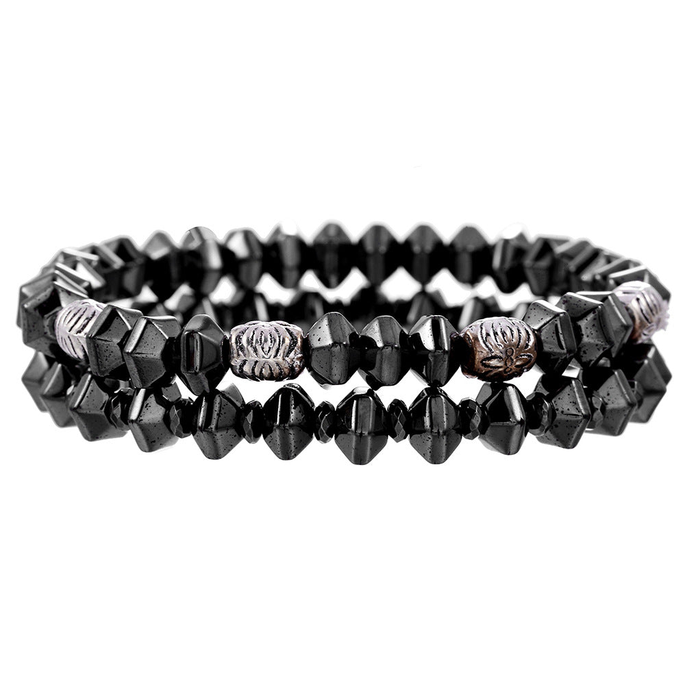 Cross-border new men's beaded bracelet set map stone black gallstone cross bracelet elastic three-piece bracelet set