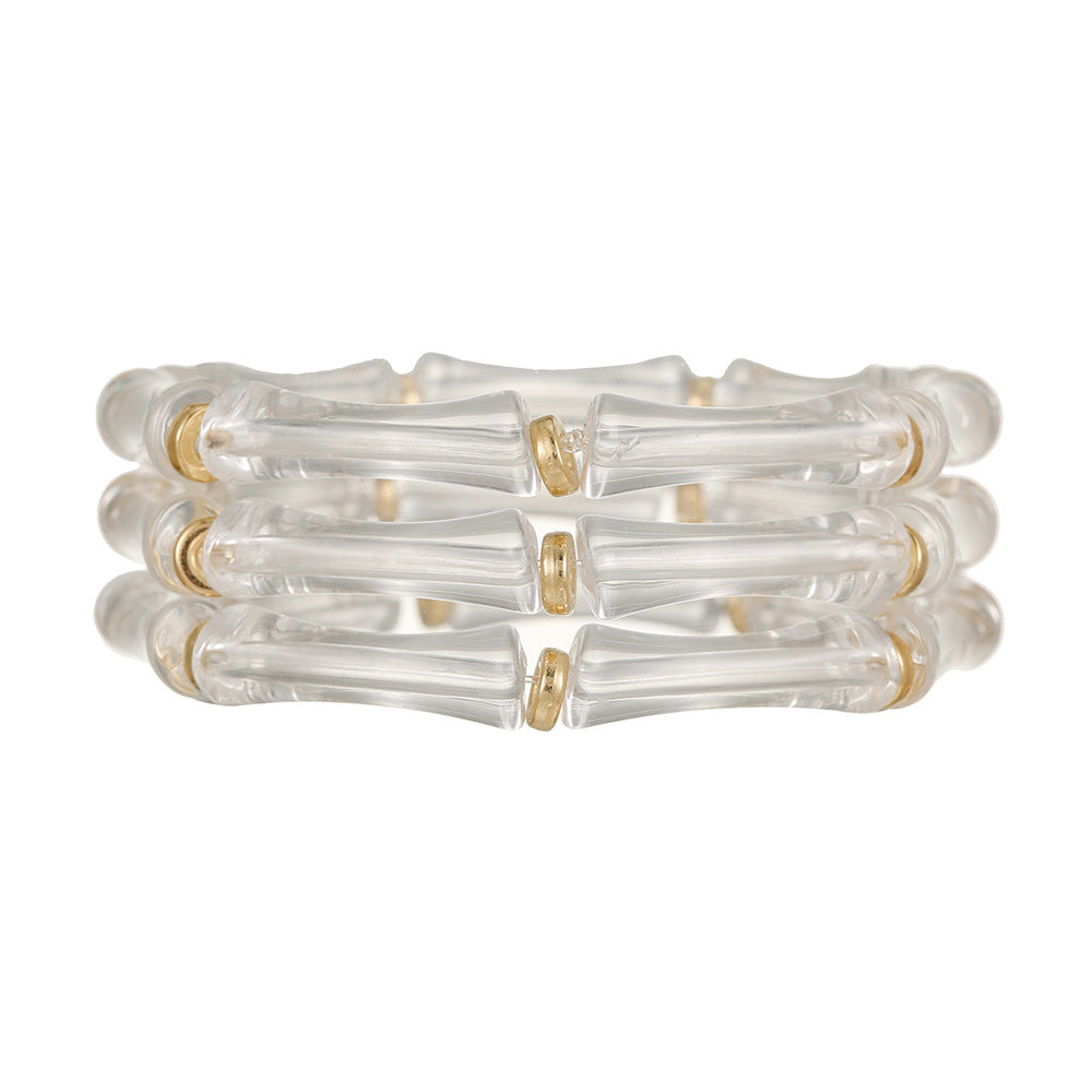 European and American Internet celebrities popular bamboo tube beaded bracelet women's fashion versatile elastic stack wearing leopard print acrylic bracelet women