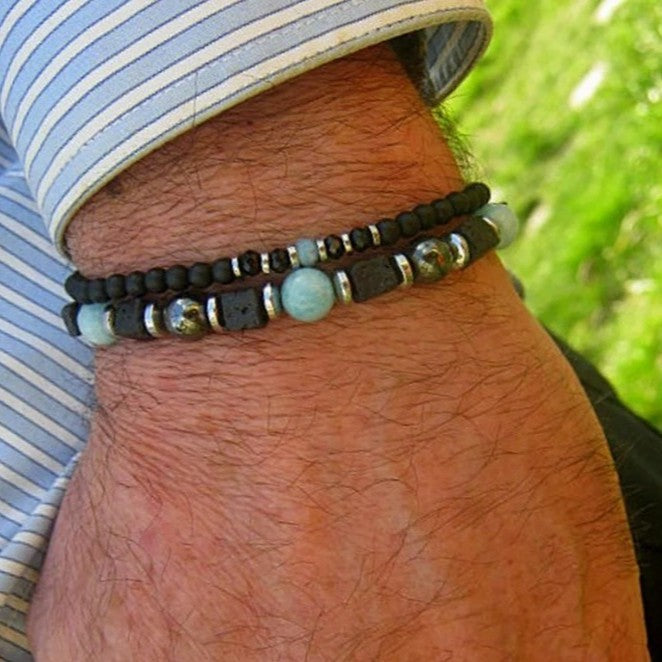 Cross-border European and American black agate volcanic stone bracelet retro ethnic style male handmade beaded bracelet vacation style bracelet
