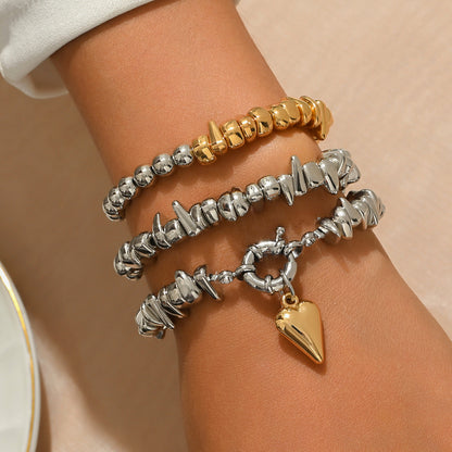 European and American cross-border jewelry popular women's bracelet set geometric love broken silver irregular design beaded bracelet
